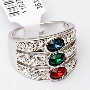 RAINBOW 3-ROW 18MM WIDE DRESS RING-sz 6.5